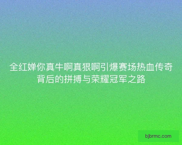 全红婵你真牛啊真狠啊引爆赛场热血传奇背后的拼搏与荣耀冠军之路